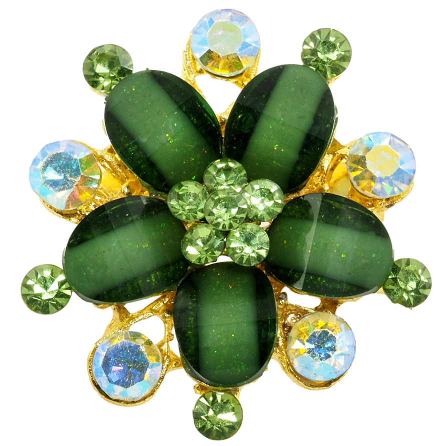 Брошка Квітка із зеленими стразами фото №1 Брошка Квітка із зеленими стразами фото №1
