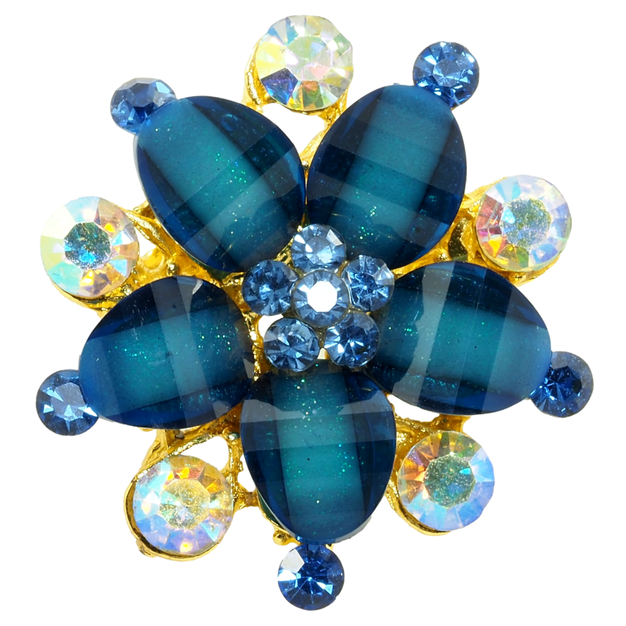 Брошь Цветок с синими стразами фото №1 Брошь Цветок с синими стразами фото №1