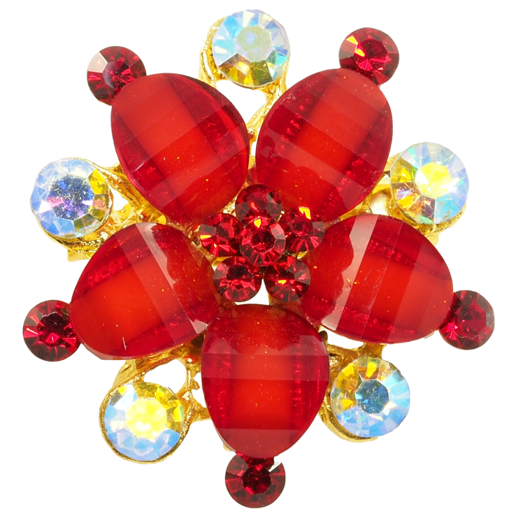 Брошка Квітка з червоними стразами фото №11