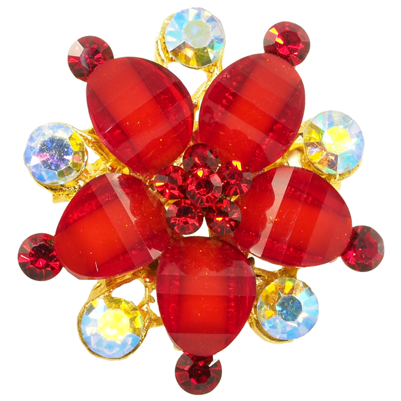 Брошка Квітка з червоними стразами фото №1 Брошка Квітка з червоними стразами фото №1