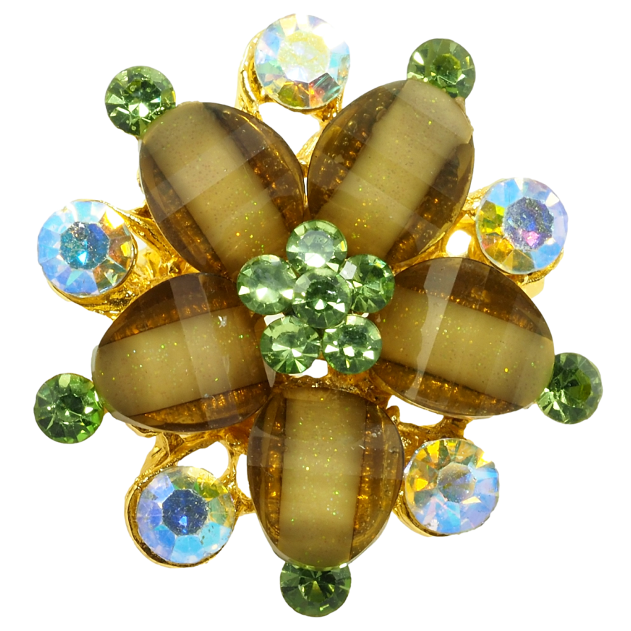 Брошка Квітка із зелено-оливковими стразами фото №1 Брошка Квітка із зелено-оливковими стразами фото №1