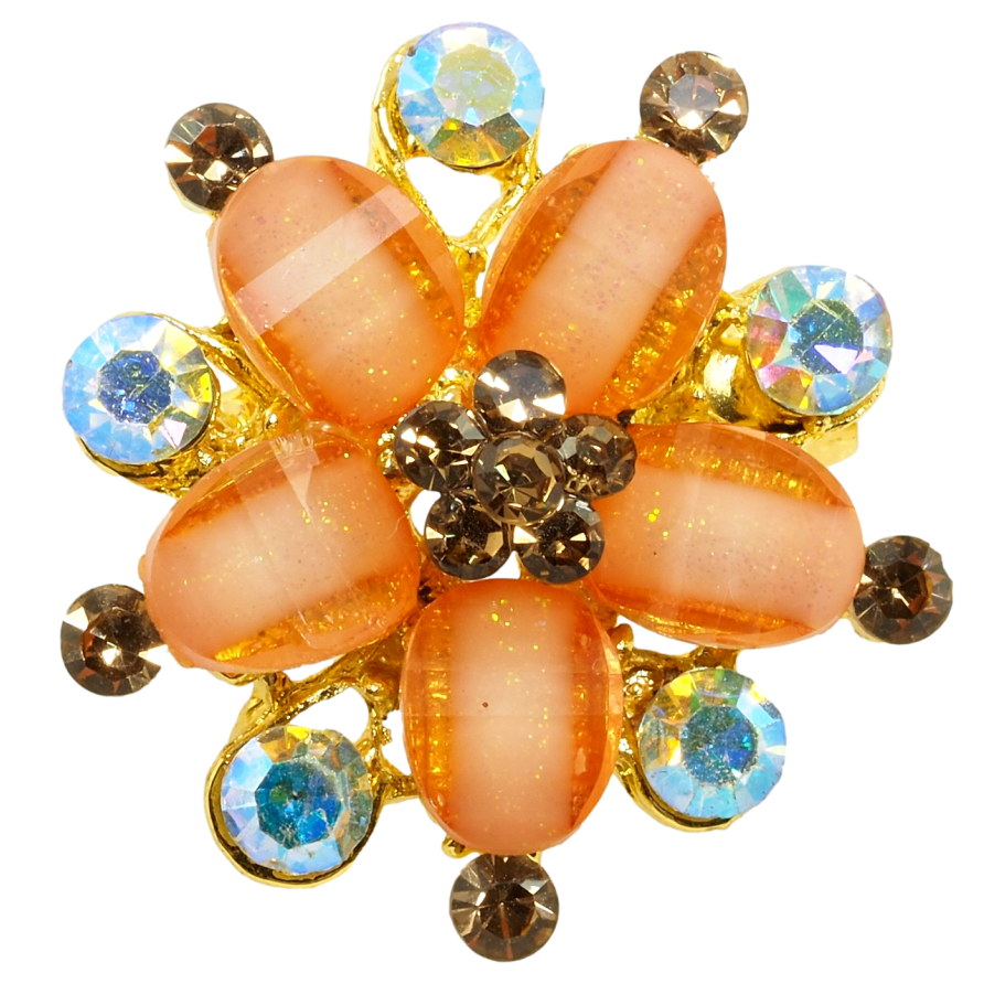 Брошь Цветок с оранжевыми стразами фото №1 Брошь Цветок с оранжевыми стразами фото №1