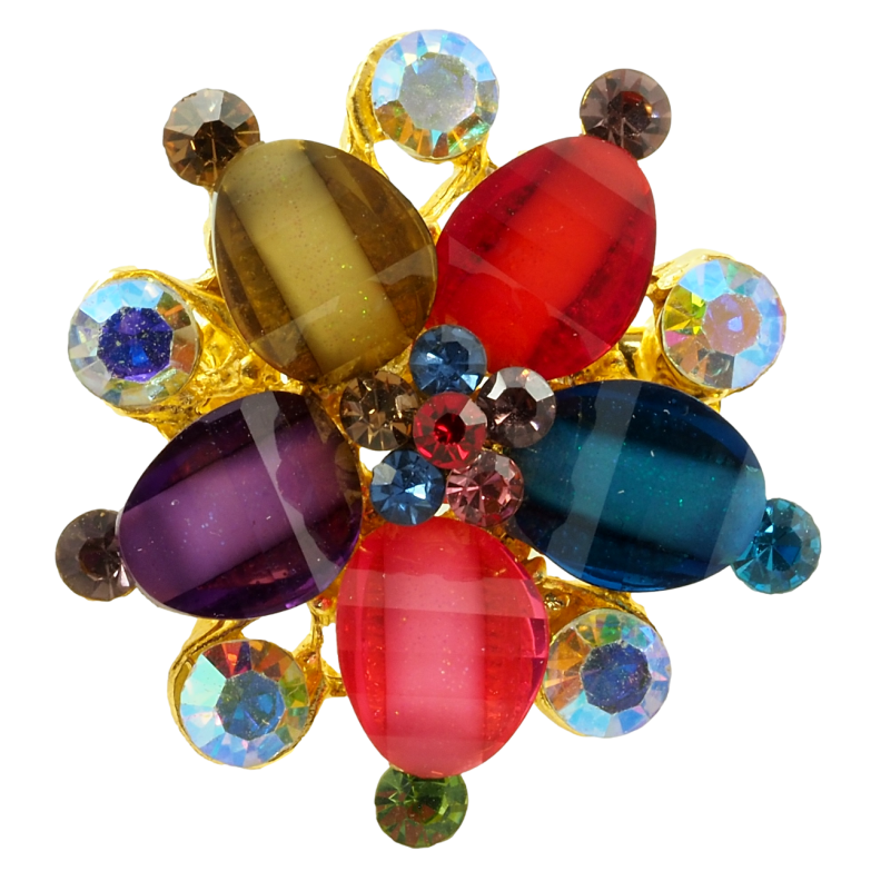 Брошка Квітка з різнокольоровими стразами фото №1