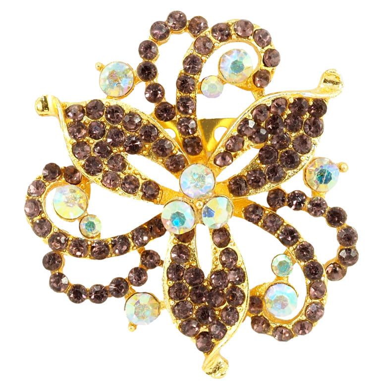 Брошь Декоративный цветок с коричневыми стразами фото №4