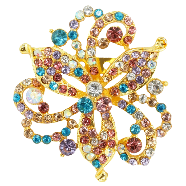 Брошка Декоративна квітка з різнокольоровими стразами фото №1