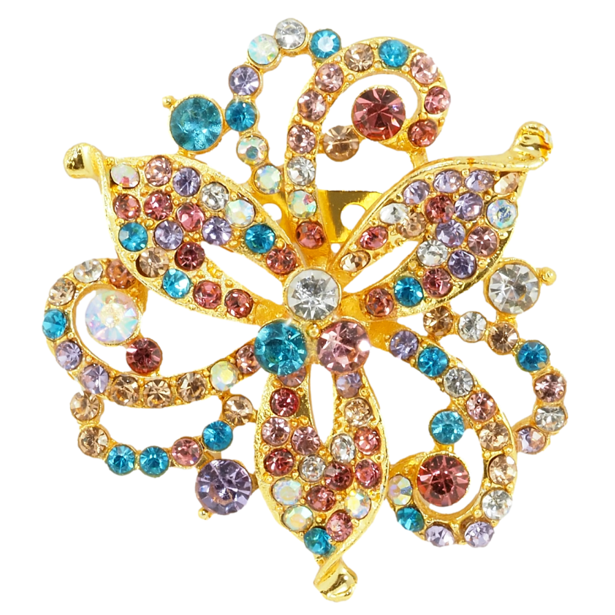 Брошка Декоративна квітка з різнокольоровими стразами фото №1 Брошка Декоративна квітка з різнокольоровими стразами фото №1