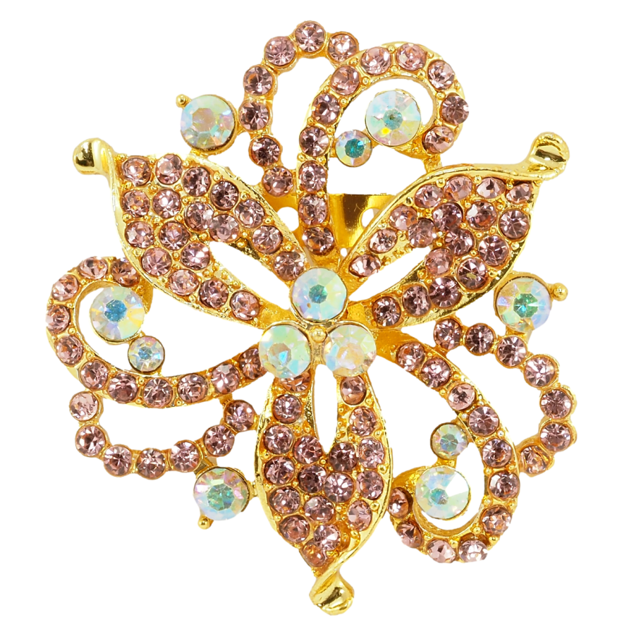 Брошка Декоративна квітка з рожевими стразами фото №1 Брошка Декоративна квітка з рожевими стразами фото №1