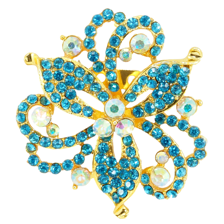 Брошь Декоративный цветок с бирюзовыми стразами фото №1