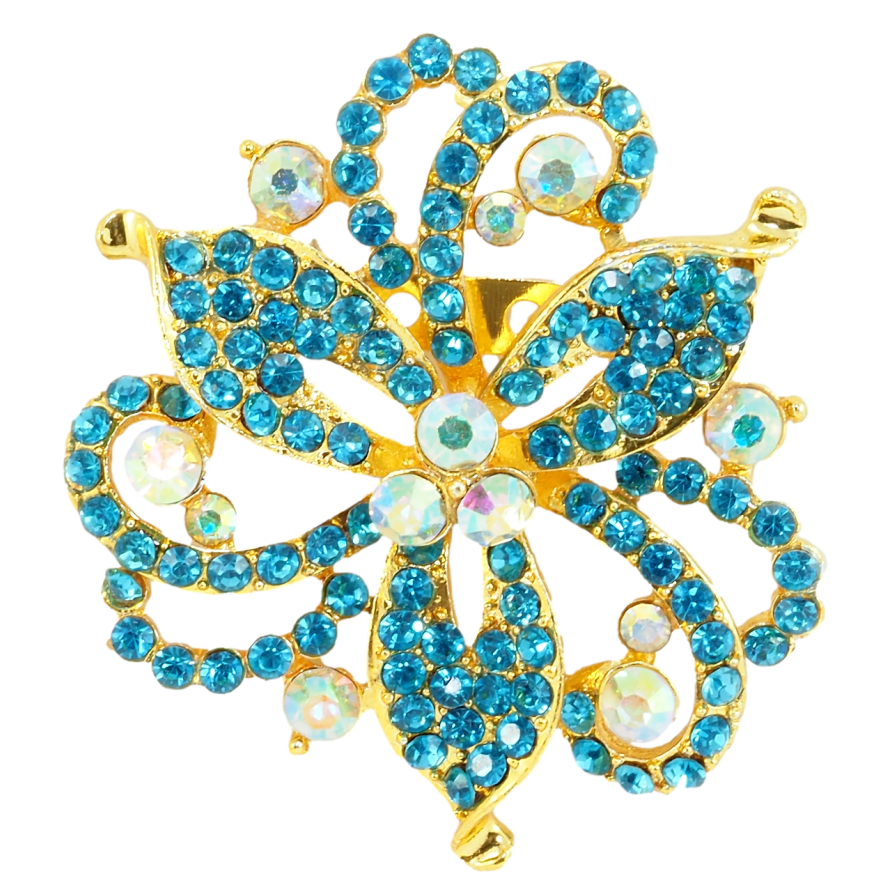 Брошка Декоративна квітка з бірюзовими стразами фото №1 Брошка Декоративна квітка з бірюзовими стразами фото №1