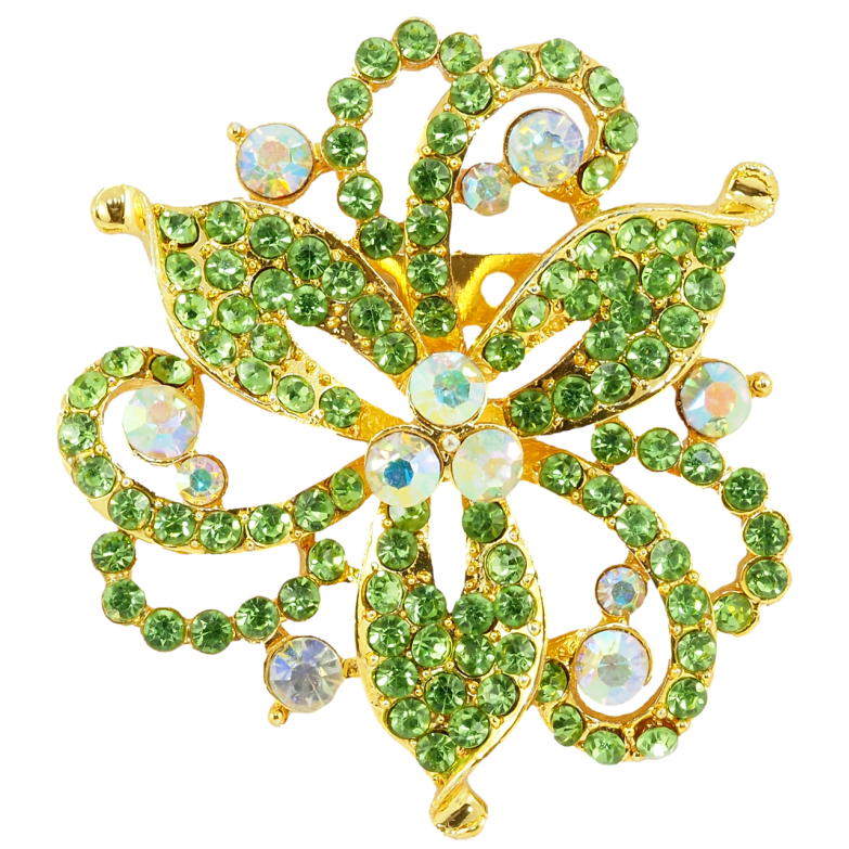 Брошь Декоративный цветок с зелеными стразами фото №1