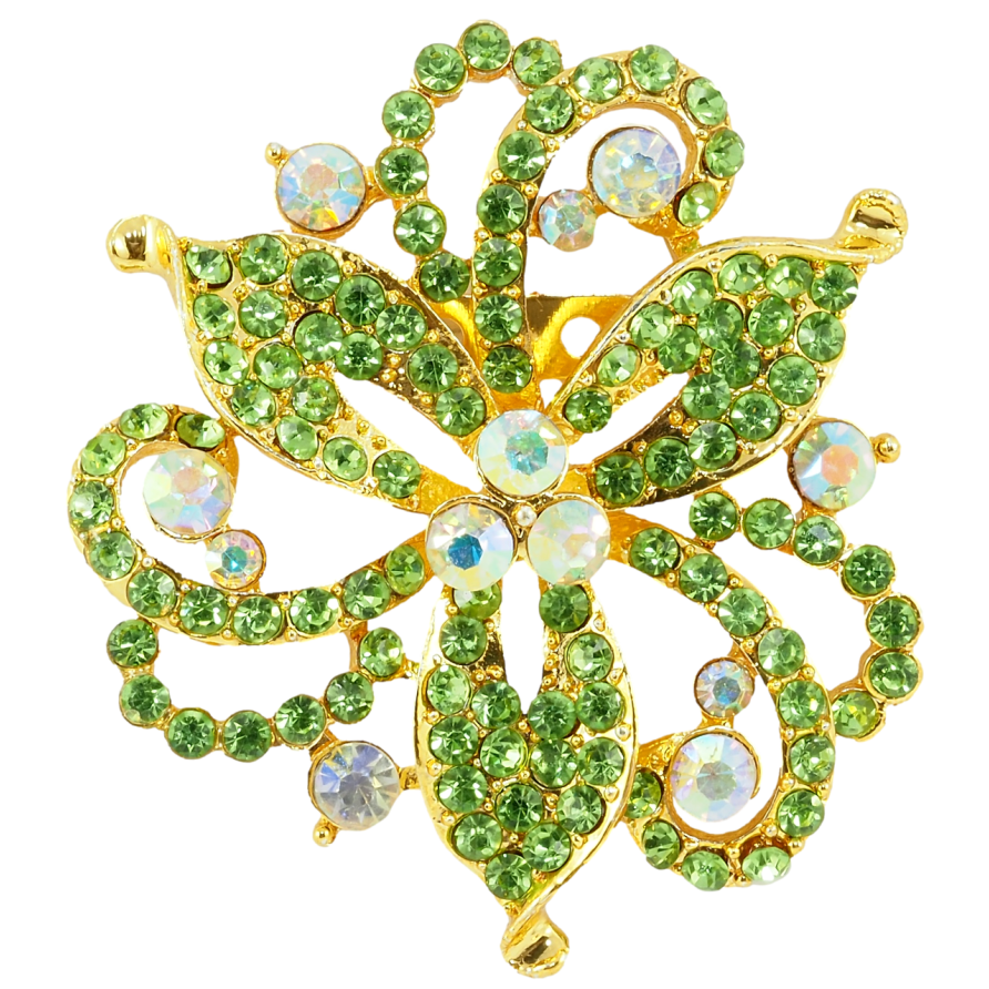 Брошка Декоративна квітка із зеленими стразами фото №1 Брошка Декоративна квітка із зеленими стразами фото №1
