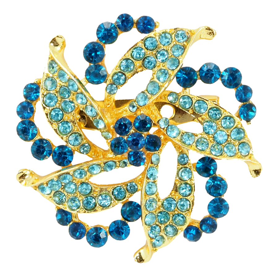 Брошь Декоративный цветок с бирюзовыми стразами фото №1