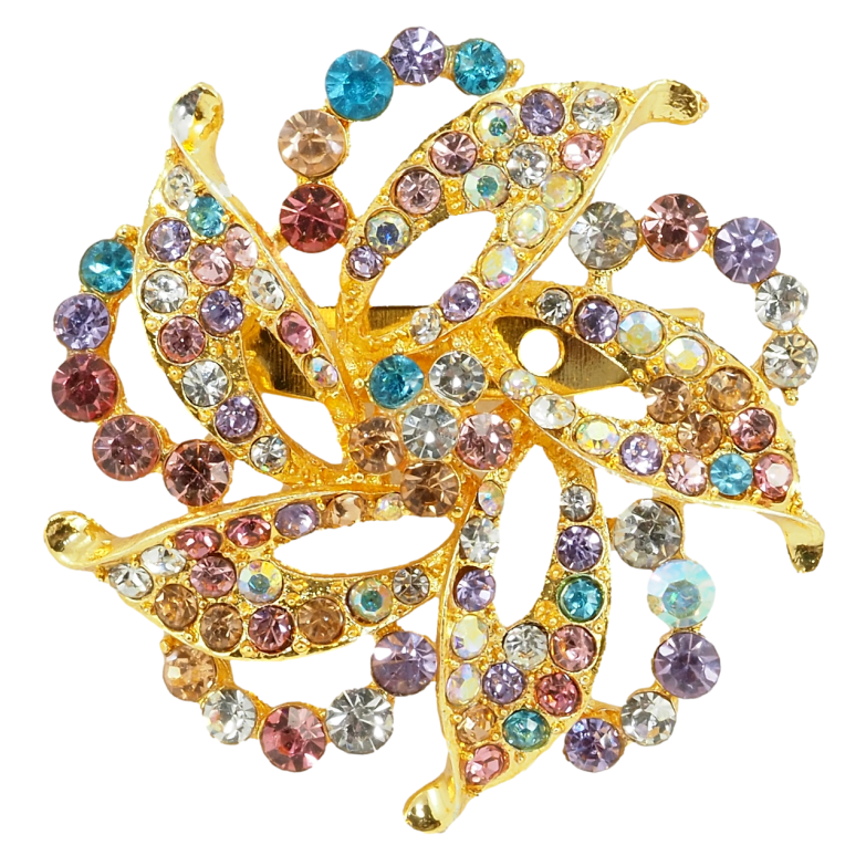 Брошка Декоративна квітка з різнокольоровими стразами фото №3