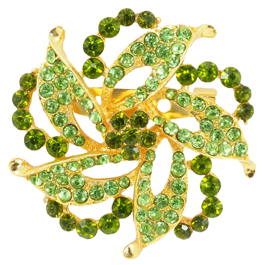 Брошь Декоративный цветок с зелеными стразами фото №1