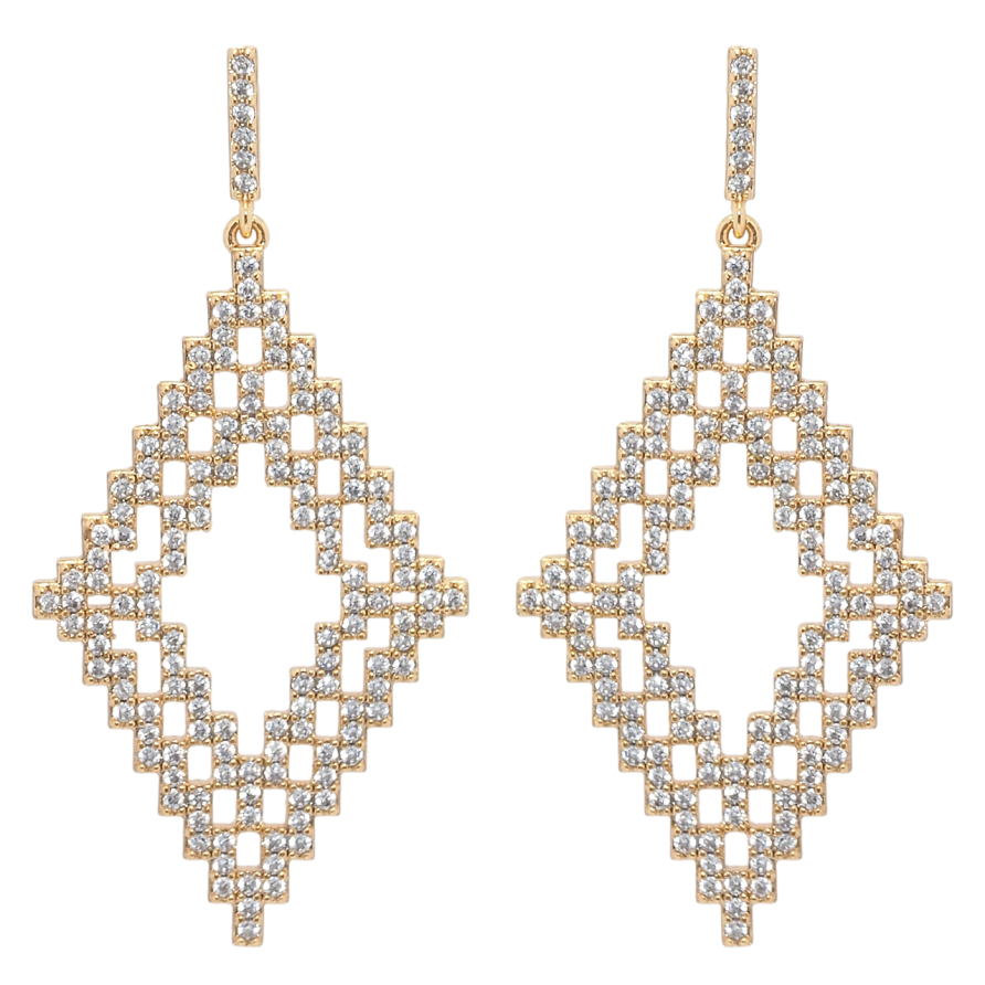 Серьги Xuping Позолота 18K пусеты Ромбы инкрустация цирконием фото №1 Серьги Xuping Позолота 18K пусеты Ромбы инкрустация цирконием фото №1