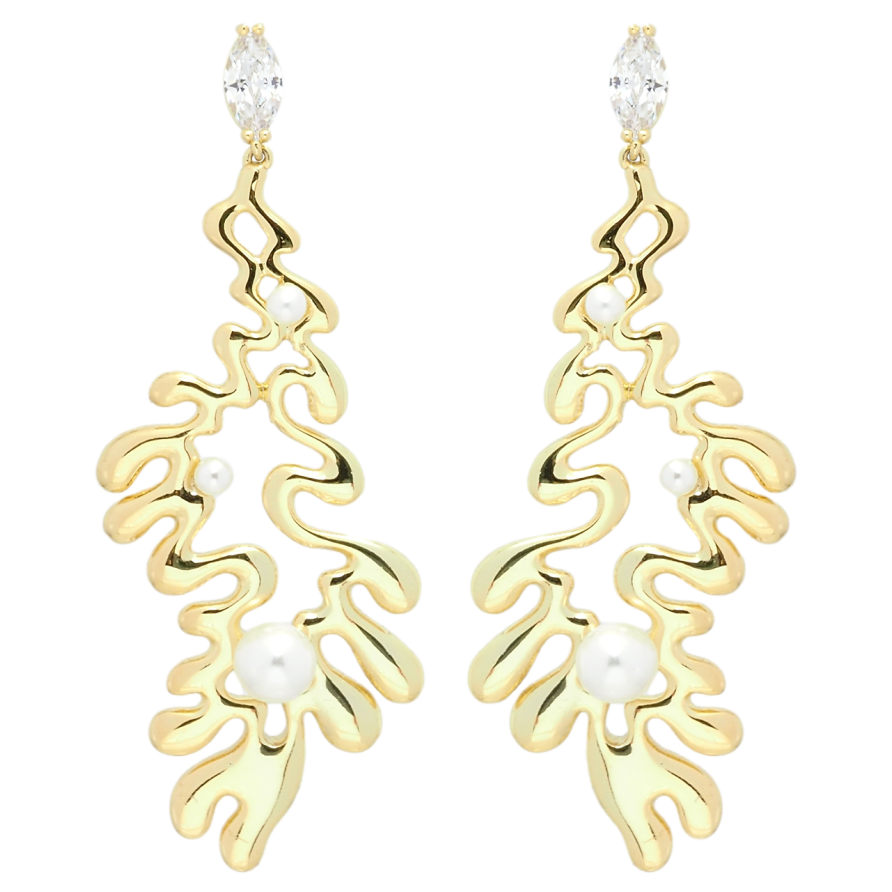 Сережки Xuping QQMM Позолота 14K пусети Авангардні підвіски з перлинами фото №1