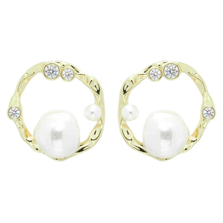 Сережки Xuping QQMM Позолота 14K пусети Кільця з перлинами та цирконієм фото №1