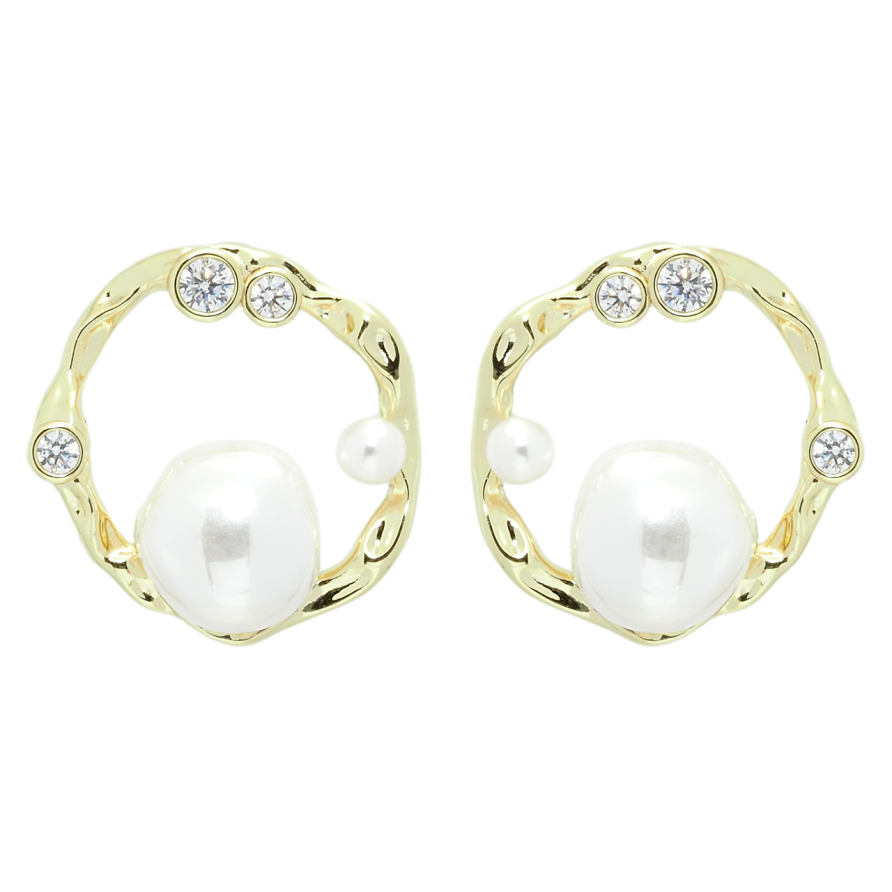 Сережки Xuping QQMM Позолота 14K пусети Кільця з перлинами та цирконієм фото №1