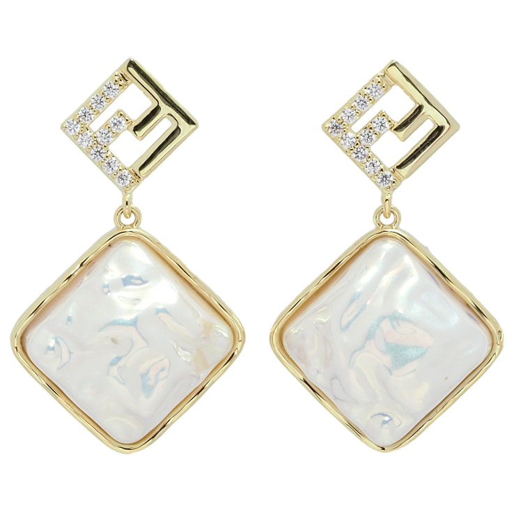 Сережки Xuping QQMM Позолота 14K пусети Перламутрові ромби візерунок на один бік фото №10 Сережки Xuping QQMM Позолота 14K пусети Перламутрові ромби візерунок на один бік фото №10