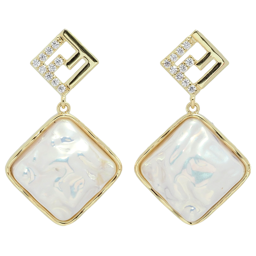 Сережки Xuping QQMM Позолота 14K пусети Перламутрові ромби візерунок на один бік фото №1 Сережки Xuping QQMM Позолота 14K пусети Перламутрові ромби візерунок на один бік фото №1