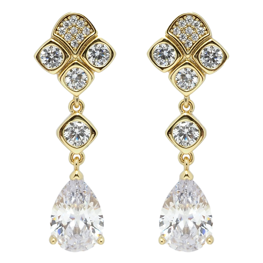 Сережки Xuping QQMM Позолота 14K пусети Елегантні підвіски з фіанітами фото №1