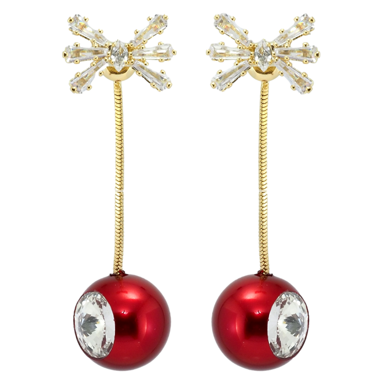 Сережки Xuping QQMM Позолота 14K пусети Підвіски червоні кульки з фіанітом на ланцюжку фото №1 Сережки Xuping QQMM Позолота 14K пусети Підвіски червоні кульки з фіанітом на ланцюжку фото №1