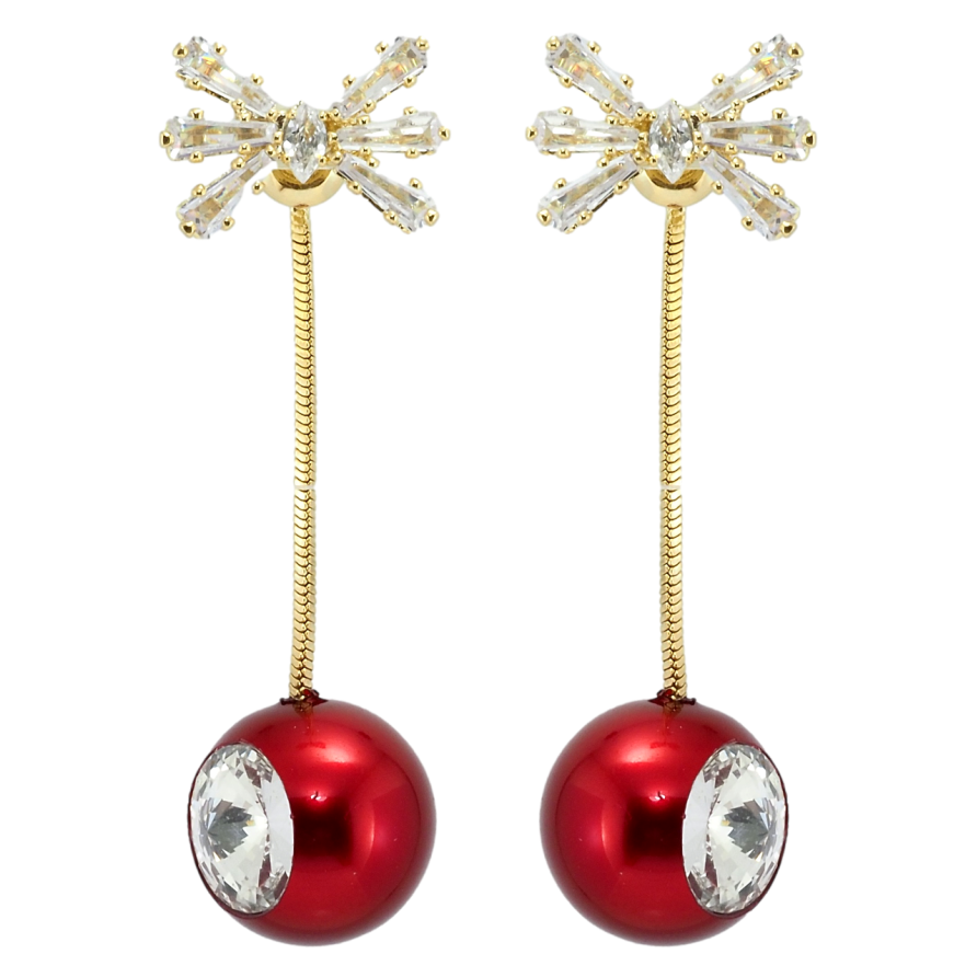 Сережки Xuping QQMM Позолота 14K пусети Підвіски червоні кульки з фіанітом на ланцюжку фото №1 Сережки Xuping QQMM Позолота 14K пусети Підвіски червоні кульки з фіанітом на ланцюжку фото №1