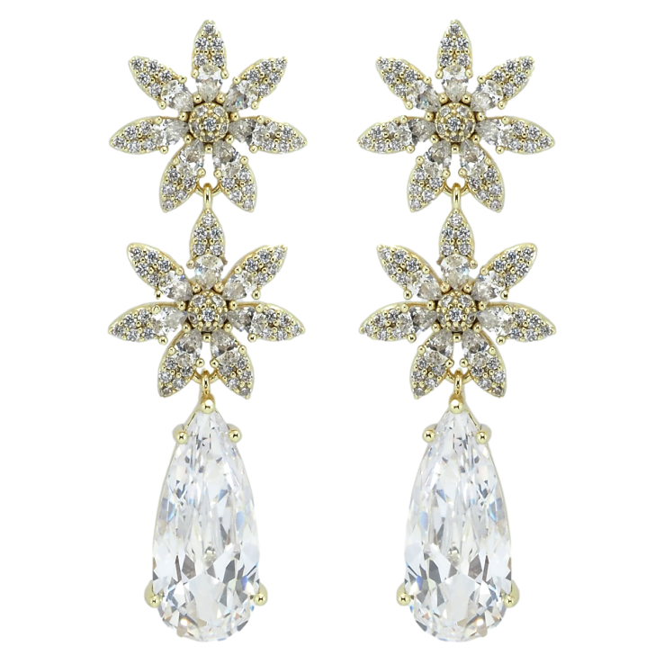 Сережки Xuping QQMM Позолота 14K пусети Кристальні квіточки з фіанітами фото №22