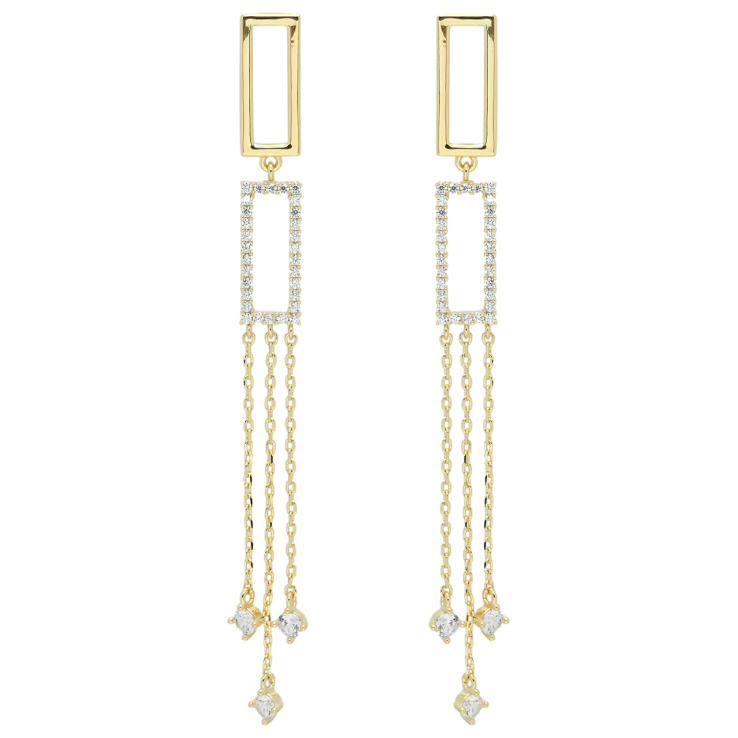 Серьги Xuping QQMM Позолота 14K пусеты Прямоугольники с фианитами на цепочках фото №15