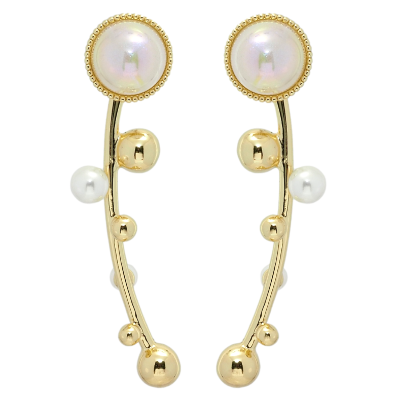 Сережки Xuping QQMM Позолота 14K пусети Дуги з перлинними вставками та кульками фото №1 Сережки Xuping QQMM Позолота 14K пусети Дуги з перлинними вставками та кульками фото №1