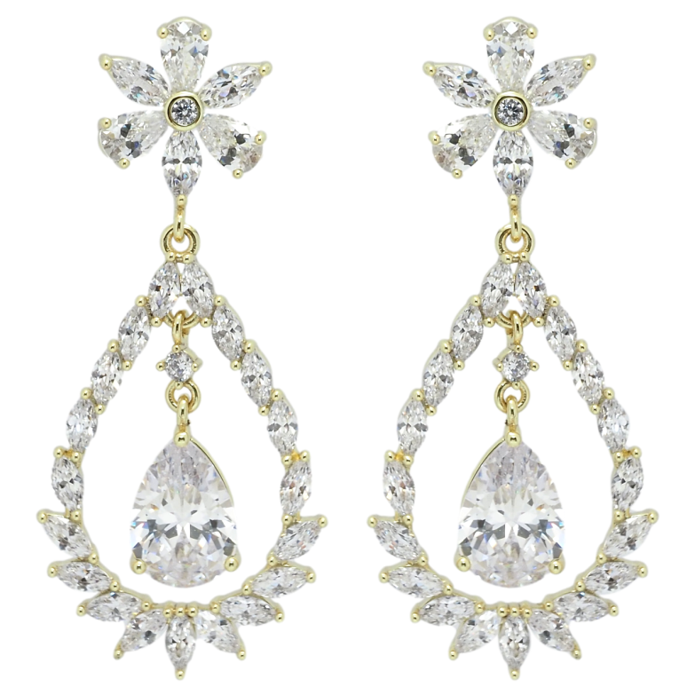 Сережки Xuping QQMM Позолота 14K пусети Витончені кристальні підвіски фото №1 Сережки Xuping QQMM Позолота 14K пусети Витончені кристальні підвіски фото №1