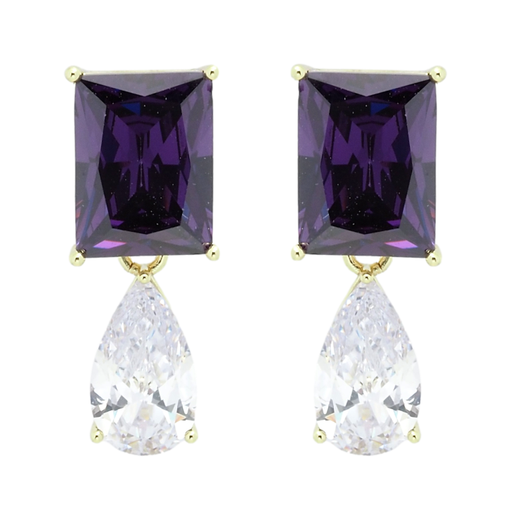 Сережки Xuping QQMM Позолота 14K пусети Бузковий і білий фіаніти фото №9 Сережки Xuping QQMM Позолота 14K пусети Бузковий і білий фіаніти фото №9