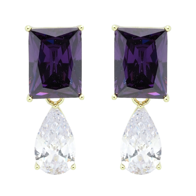 Сережки Xuping QQMM Позолота 14K пусети Бузковий і білий фіаніти фото №1 Сережки Xuping QQMM Позолота 14K пусети Бузковий і білий фіаніти фото №1