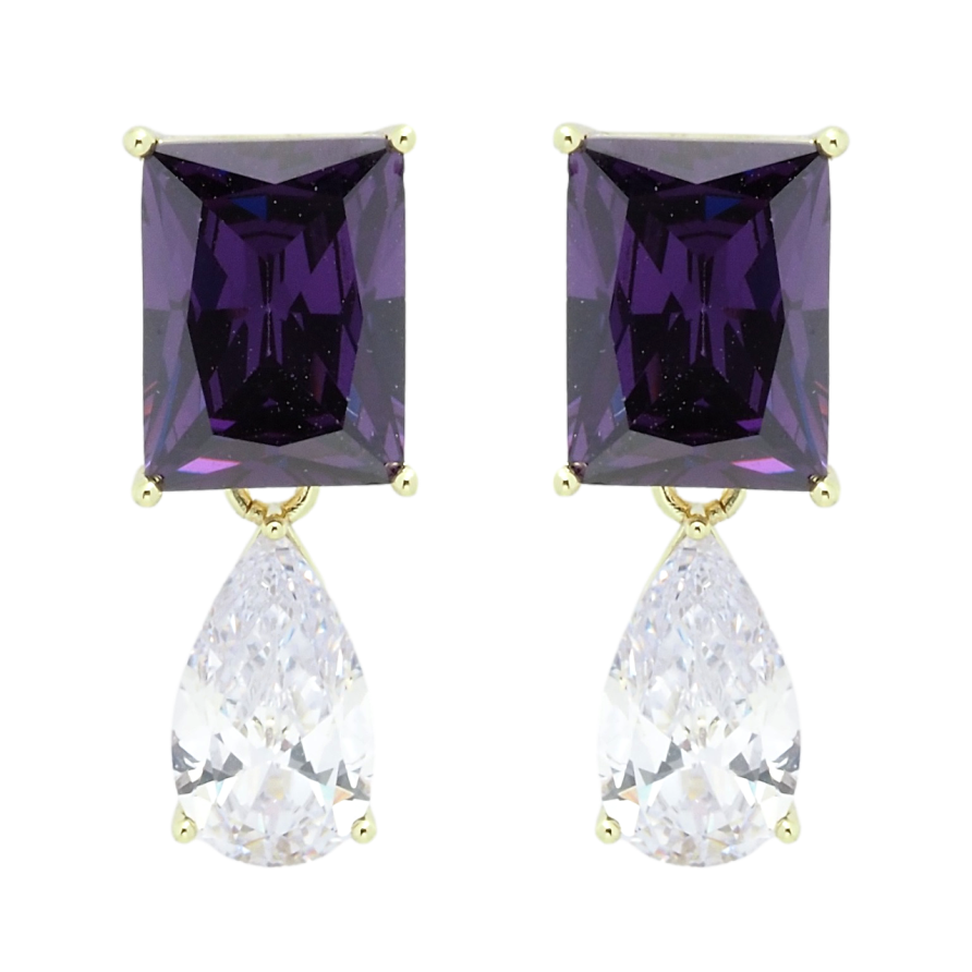 Серьги Xuping QQMM Позолота 14K пусеты Сиреневый и белый фианиты фото №1 Серьги Xuping QQMM Позолота 14K пусеты Сиреневый и белый фианиты фото №1