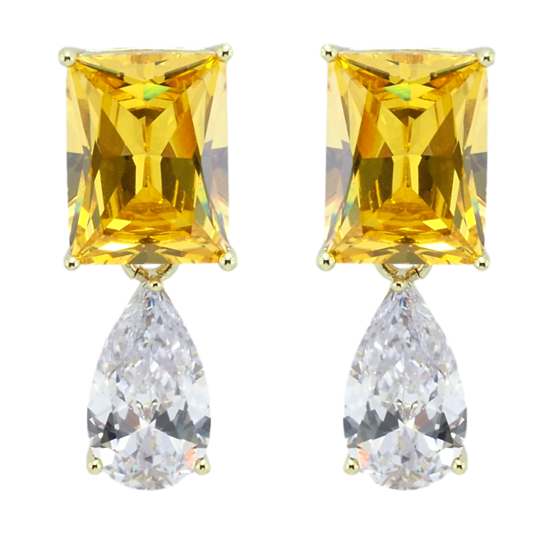 Сережки Xuping QQMM Позолота 14K пусети Жовтий та білий фіаніти фото №1 Сережки Xuping QQMM Позолота 14K пусети Жовтий та білий фіаніти фото №1