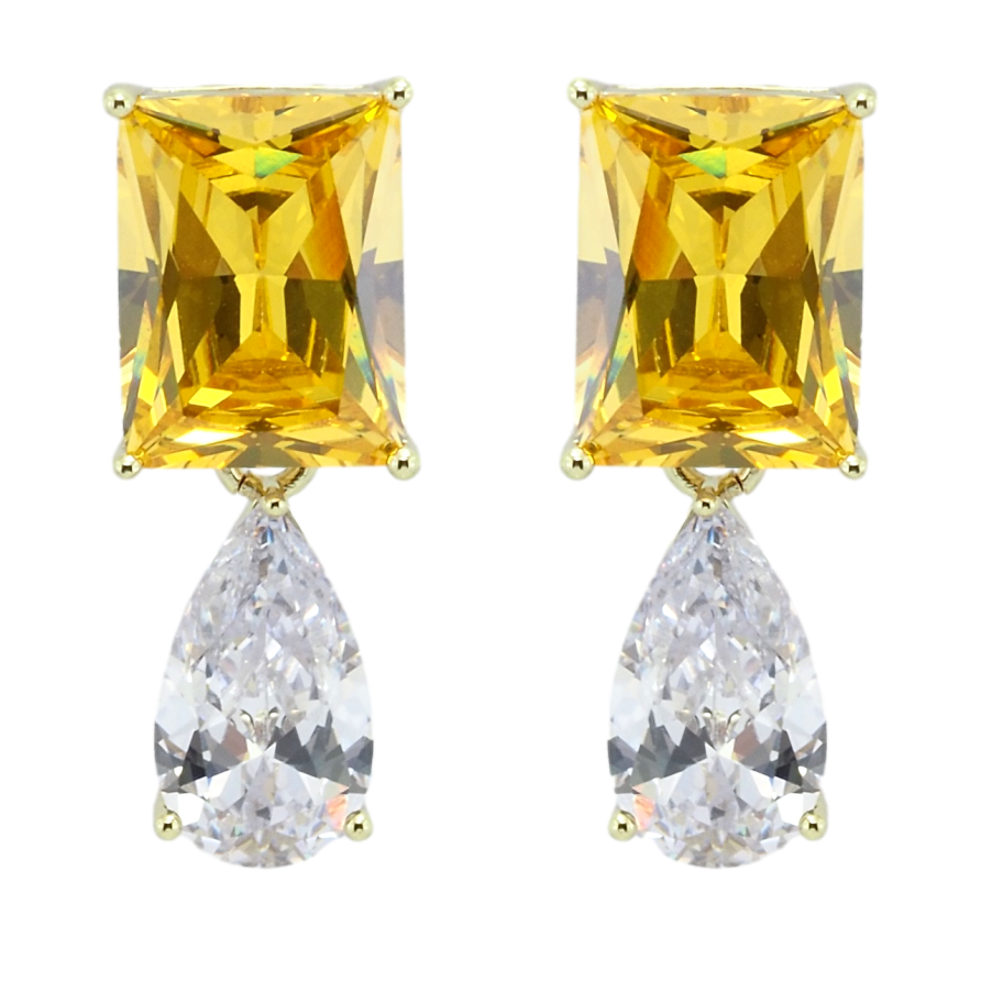 Сережки Xuping QQMM Позолота 14K пусети Жовтий та білий фіаніти фото №1 Сережки Xuping QQMM Позолота 14K пусети Жовтий та білий фіаніти фото №1