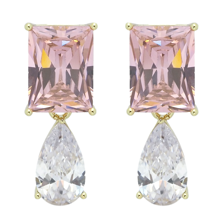 Серьги Xuping QQMM Позолота 14K пусеты Розовый и белый фианиты фото №14