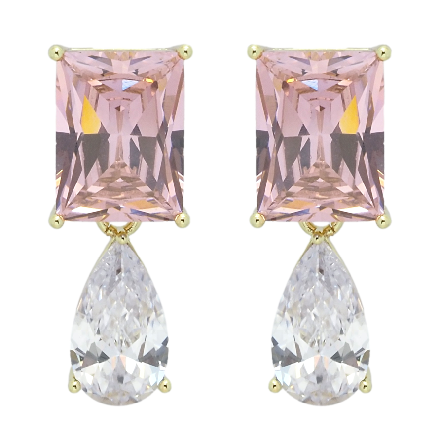 Серьги Xuping QQMM Позолота 14K пусеты Розовый и белый фианиты фото №1 Серьги Xuping QQMM Позолота 14K пусеты Розовый и белый фианиты фото №1