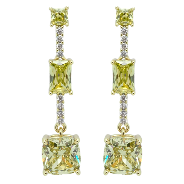 Сережки Xuping QQMM Позолота 14K пусети Лімонні фіаніти на доріжці цирконію фото №1 Сережки Xuping QQMM Позолота 14K пусети Лімонні фіаніти на доріжці цирконію фото №1