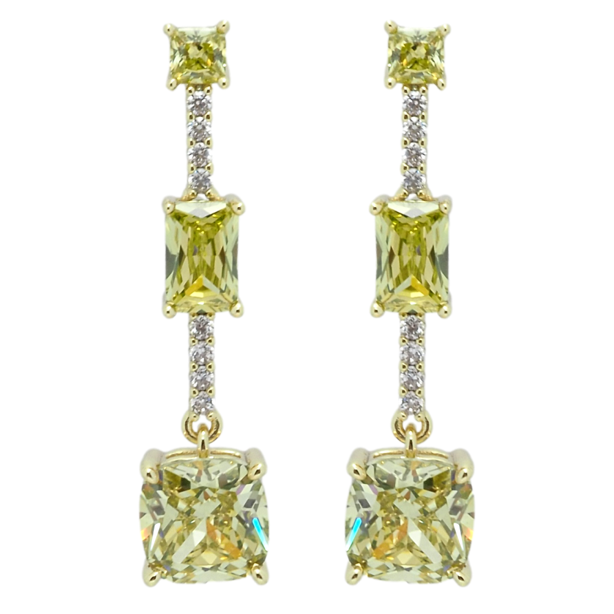 Сережки Xuping QQMM Позолота 14K пусети Лімонні фіаніти на доріжці цирконію фото №1 Сережки Xuping QQMM Позолота 14K пусети Лімонні фіаніти на доріжці цирконію фото №1
