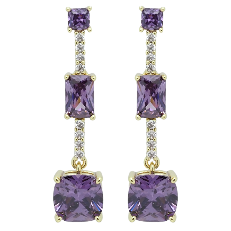 Серьги Xuping QQMM Позолота 14K пусеты Сиреневые фианиты на дорожке циркония фото №1