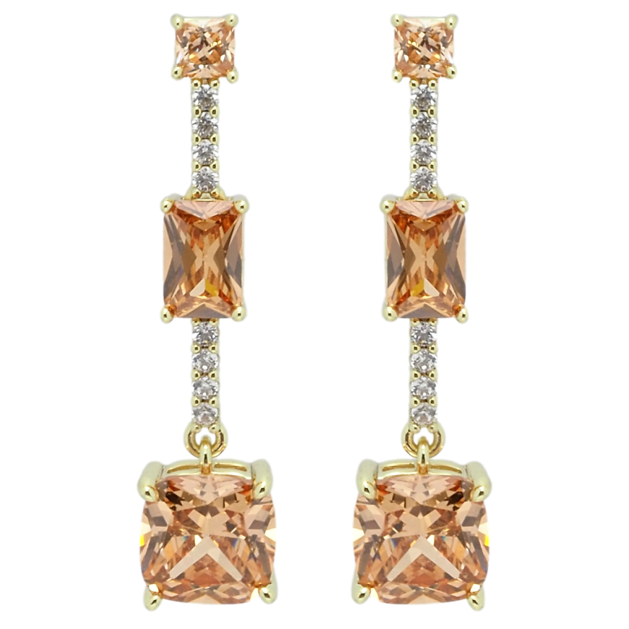 Сережки Xuping QQMM Позолота 14K пусети Персикові фіаніти на доріжці цирконію фото №1