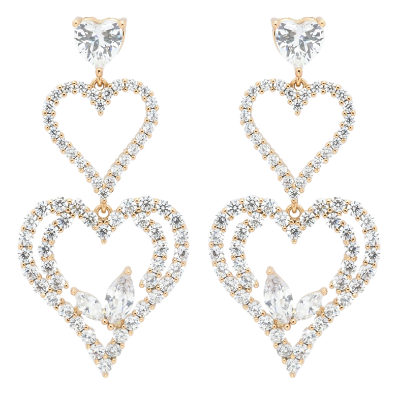 Серьги Xuping QQMM Позолота 18K пусеты Сердечки инкрустация цирконием фото №1