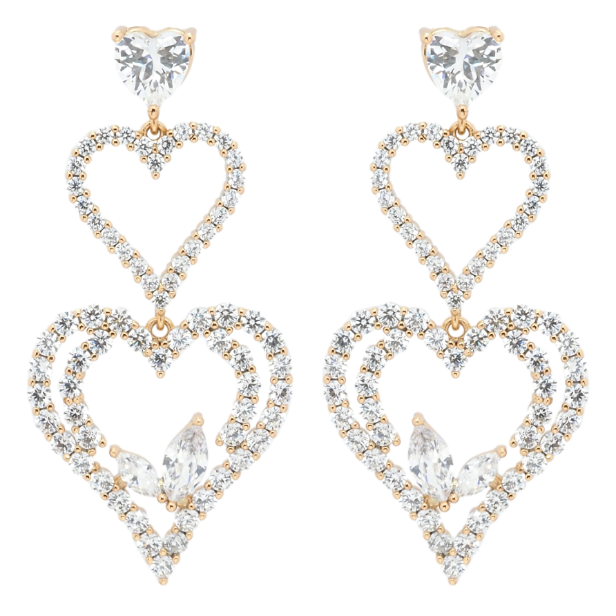 Серьги Xuping QQMM Позолота 18K пусеты Сердечки инкрустация цирконием фото №1