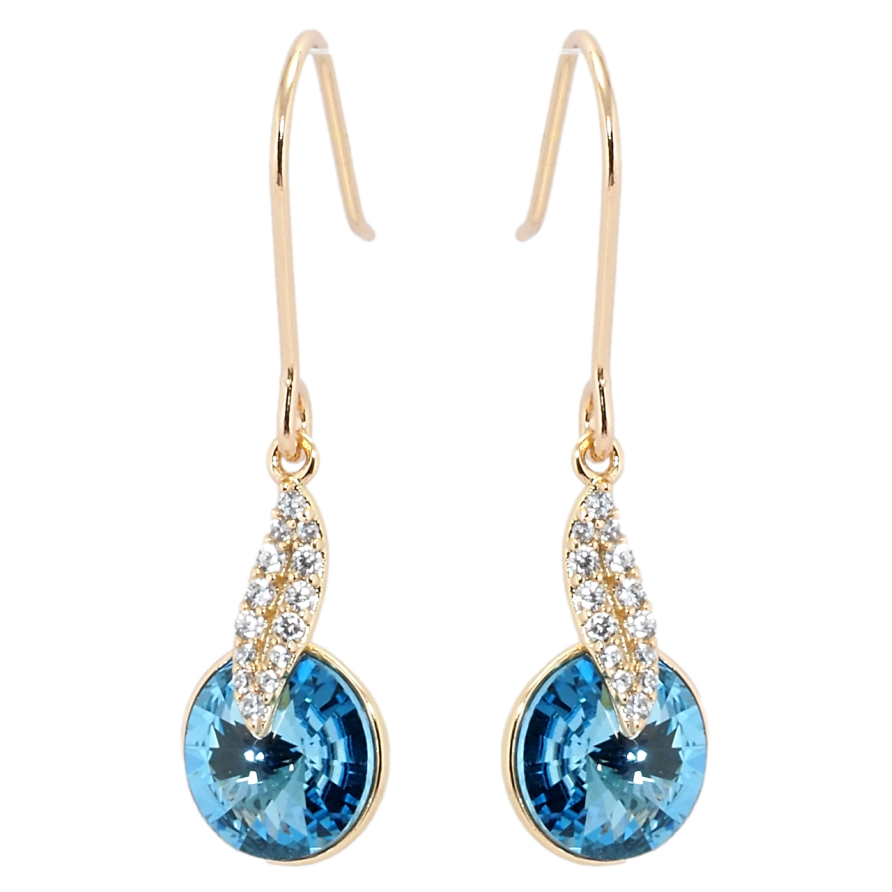 Сережки Xuping колір 18K з кристалами Swarovski французький замок Підвіски з кристалами Aquamarine фото №1 Сережки Xuping колір 18K з кристалами Swarovski французький замок Підвіски з кристалами Aquamarine фото №1