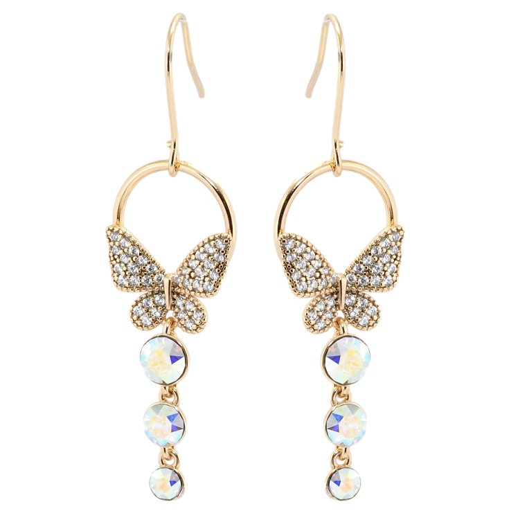 Сережки Xuping колір 18K з кристалами Swarovski французький замок Підвіски метелики з кристалами АВ фото №5 Сережки Xuping колір 18K з кристалами Swarovski французький замок Підвіски метелики з кристалами АВ фото №5