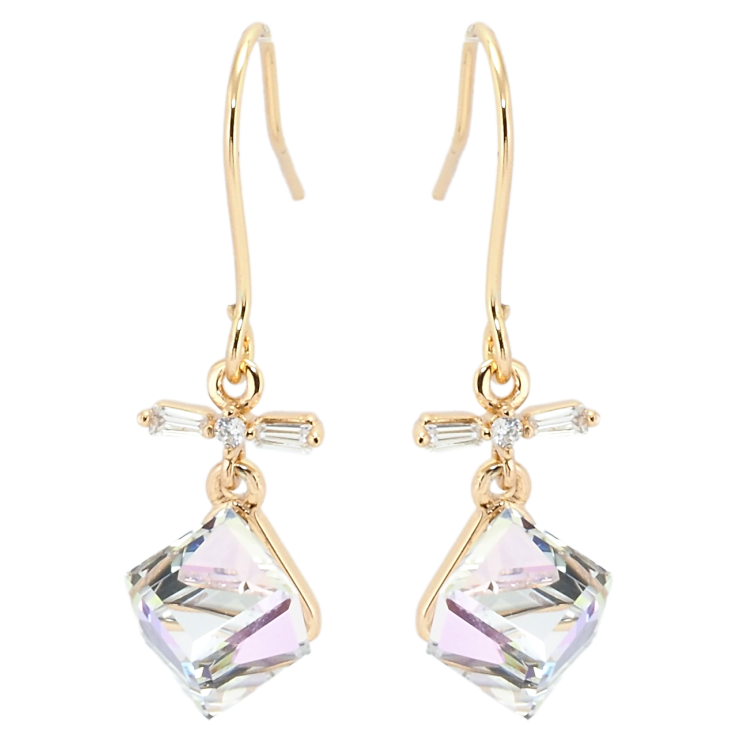 Сережки Xuping колір 18K з кристалами Swarovski французький замок Підвіски з кубиками Lavender фото №6 Сережки Xuping колір 18K з кристалами Swarovski французький замок Підвіски з кубиками Lavender фото №6