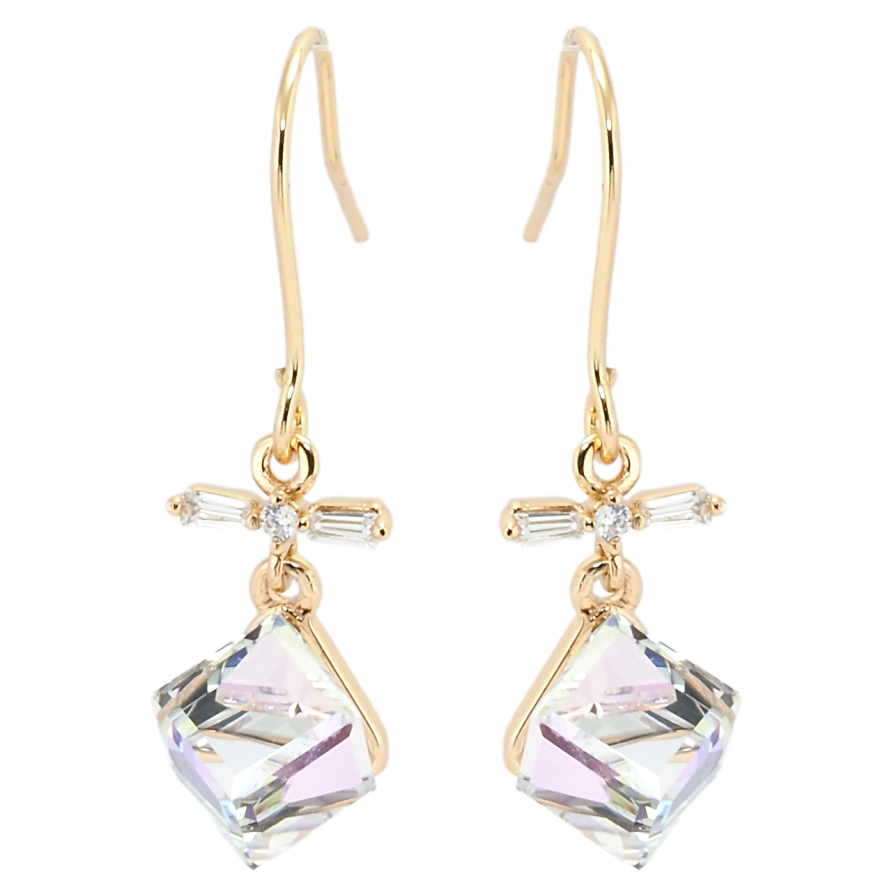 Сережки Xuping колір 18K з кристалами Swarovski французький замок Підвіски з кубиками Lavender фото №1