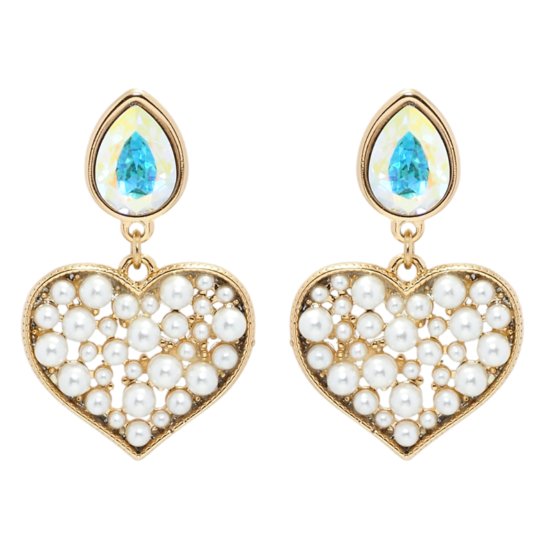 Серьги Xuping цвет 18K с кристаллами Swarovski пусеты Кристаллы АВ с жемчужными сердечками фото №1 Серьги Xuping цвет 18K с кристаллами Swarovski пусеты Кристаллы АВ с жемчужными сердечками фото №1