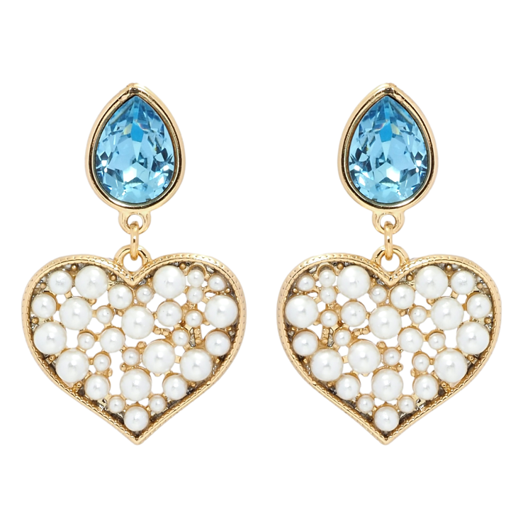 Серьги Xuping цвет 18K с кристаллами Swarovski пусеты Кристаллы Aquamarine с жемчужными сердечками фото №6 Серьги Xuping цвет 18K с кристаллами Swarovski пусеты Кристаллы Aquamarine с жемчужными сердечками фото №6